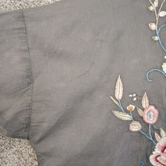 Kyla Seo XL Hand-Embroidered Cotton Tunic Shirt Gray Boho Artisan Blouse - Picture 16 of 16